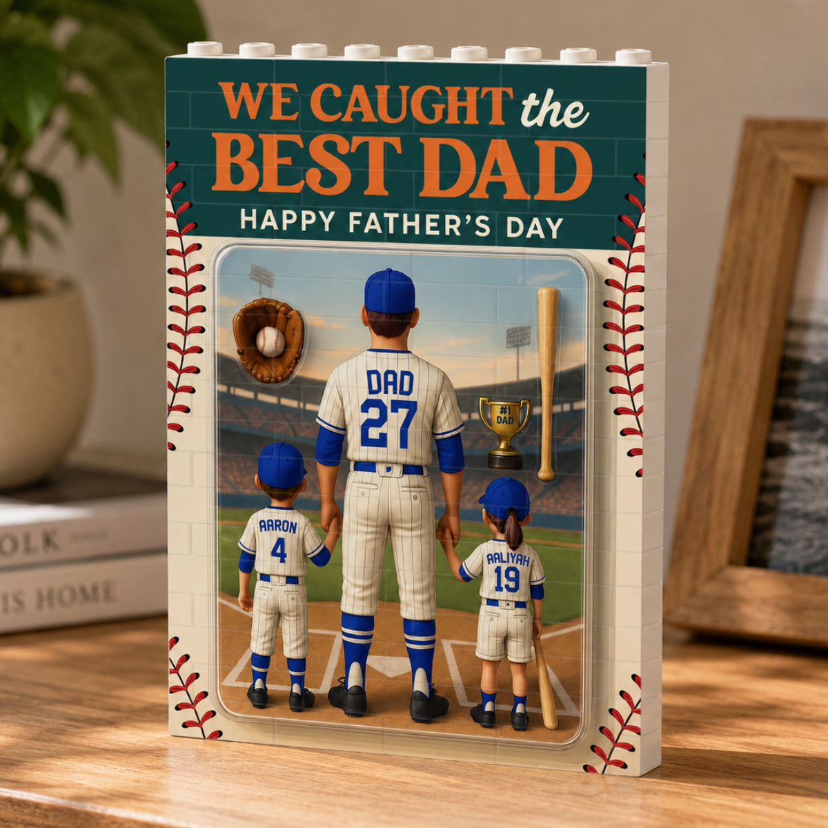 Personalized Baseball Dad Building Blocks, Custom Figure Father's Day Gift, Baseball Dad With Kids Number and Name, Baseball Season