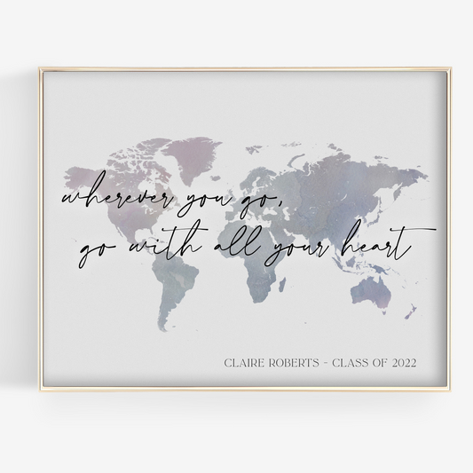 World Map Graduation, Personalized Canvas, College Graduation Gift For Her