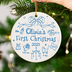 Personalized Baby First Christmas 2025 Ornament, Custom Baby Birth Stats Ornament, Baby Name Bow Ornament, New Baby Gift, Baby Newborn Gift