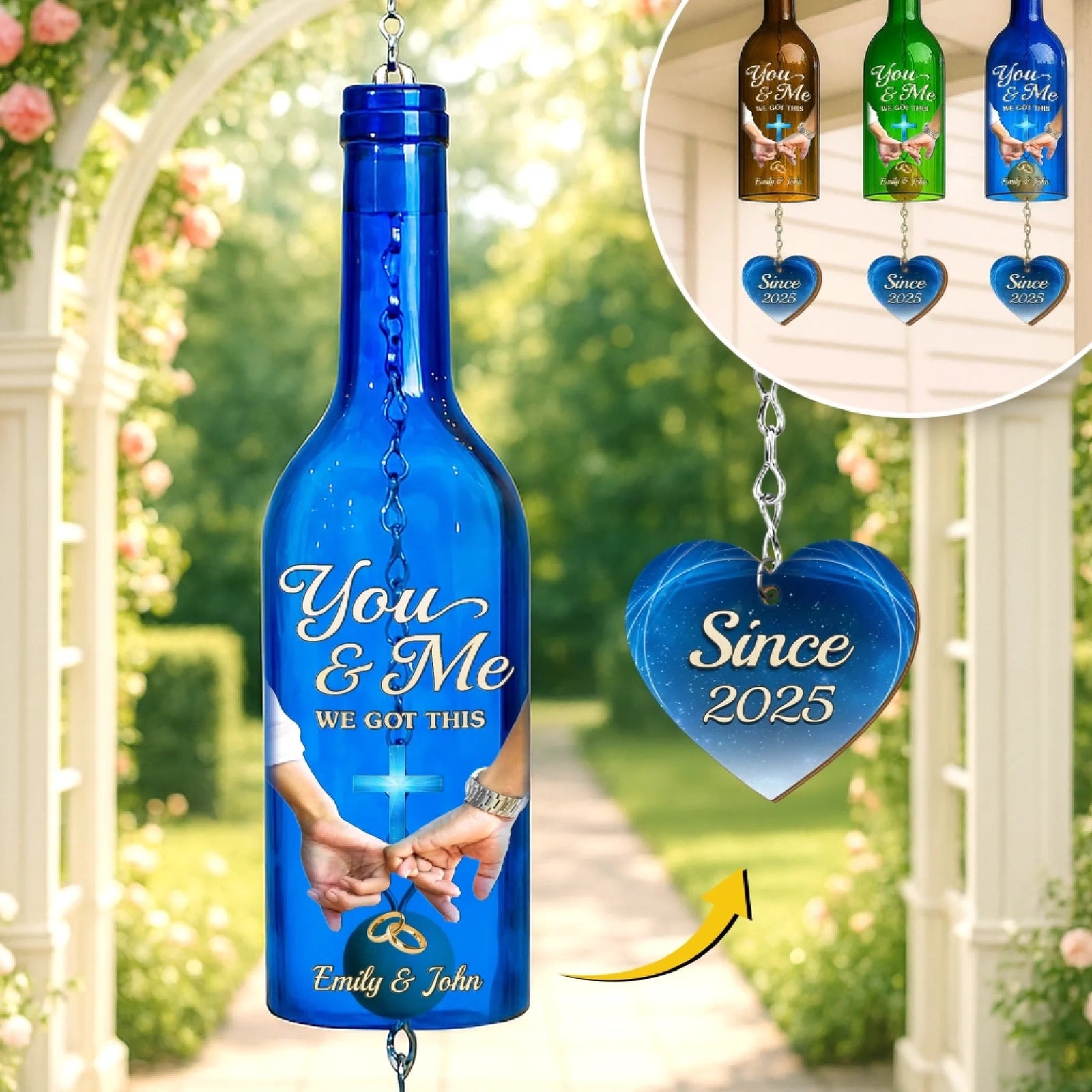 You & me We Got This - Personalized Wine Bottle Wind Chime - Gift For Couple