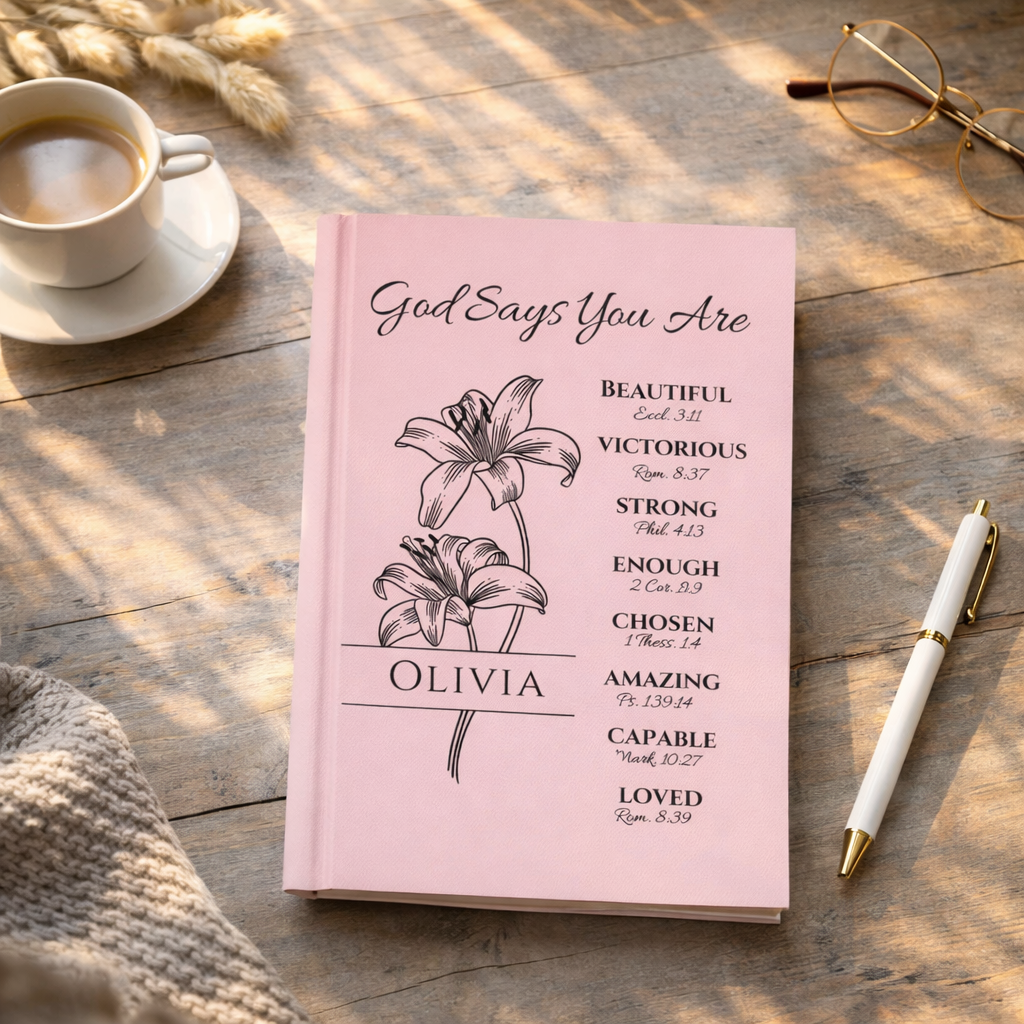 Teen Baptism Gift for Girl Personalized Prayer Journal with Name & Flower Choice, Positive Affirmations Christian Book, Confirmation Gift
