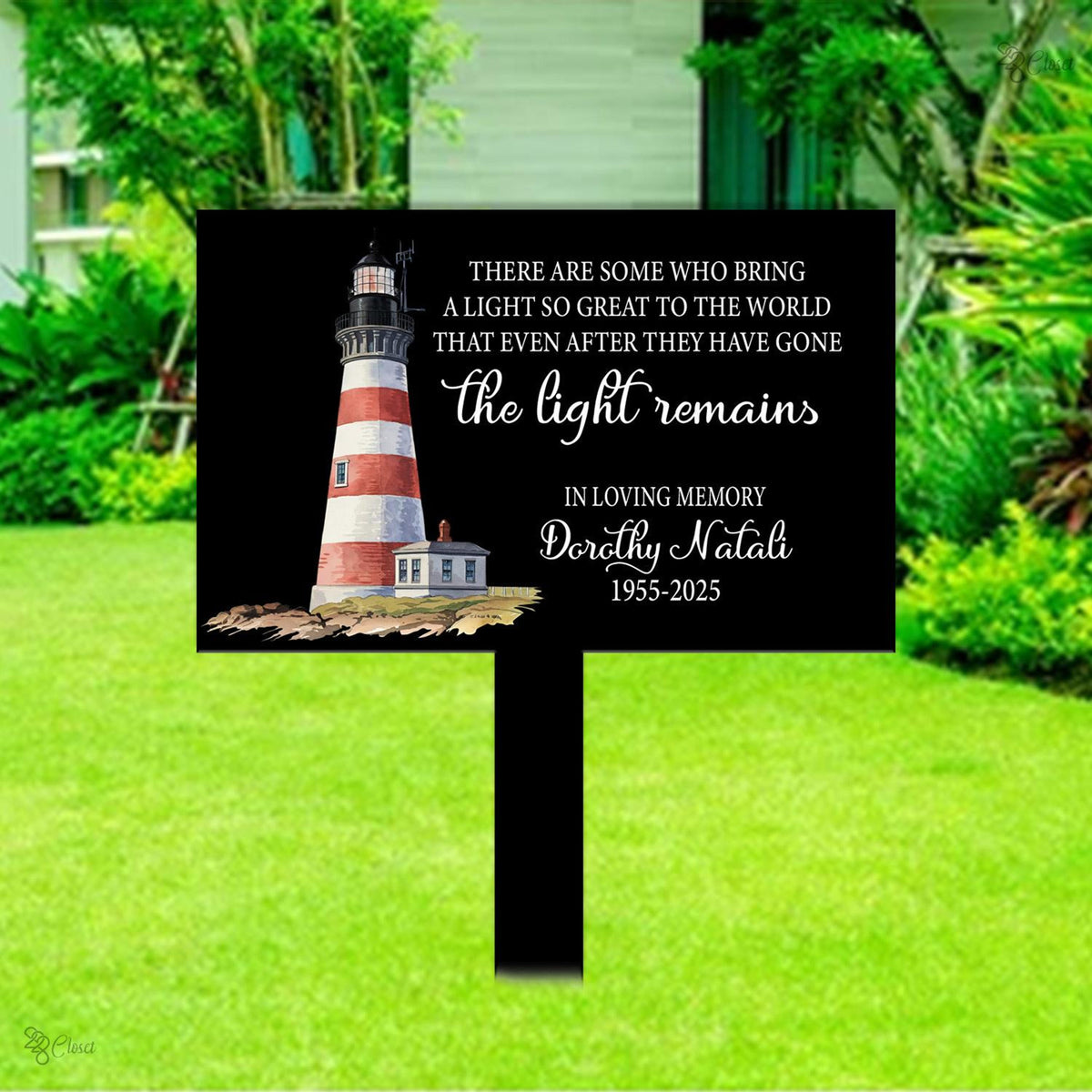 Custom The Light Remains Lighthouse Memorial Metal stake, Sympathy Gift, Slate Grave Marker, Keepsake, Remembrance, Bereavement Gift Home