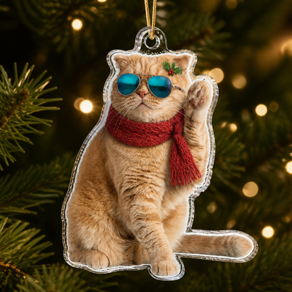 Custom Pet Photo Cutout Acrylic Ornament with Mirrored Shades - Personalized Laser Cut Custom Shape Ornament 1a1e1785-70c6-4823-a837-de8ea3192a4d.png