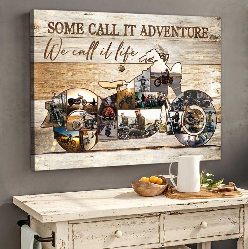 Motorcycle Gift, Motorcycle Wall Decoration, Motorcycle Photo Collage Canvas Wall Art, Gift For Boyfriend, Husband, Valentine's Day