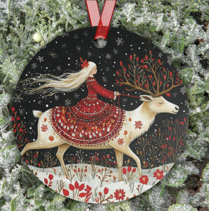 Whimsical Winter Deer & Maiden Metal Ornament, Folklore-Inspired Scandinavian Christmas Decoration, Nordic Red and White Yule Keepsake Gift 1a4d6298-2dbf-4980-8c7a-2f9ffc9038f8-1.jpg