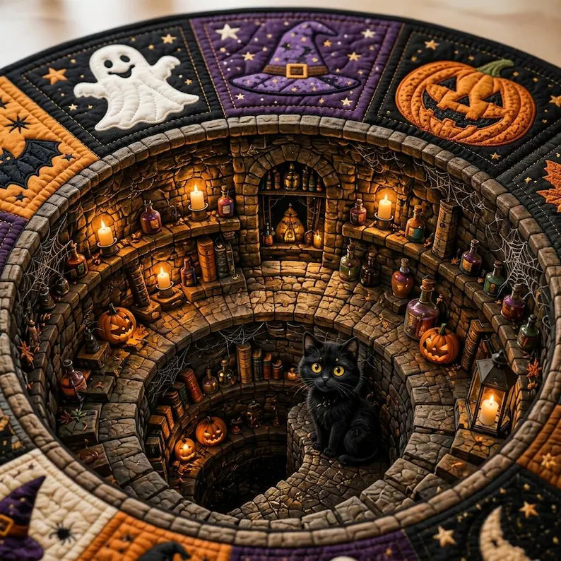 Halloween Round Quilted Rug, 3D Witch Dungeon Illusion Rug, Black Cat Halloween Rug, Spooky Witchy Floor Mat, Halloween Home Decor 1a7172e2-d4fa-483a-976e-7fb94b93eaf7-dfrt-3-.webp