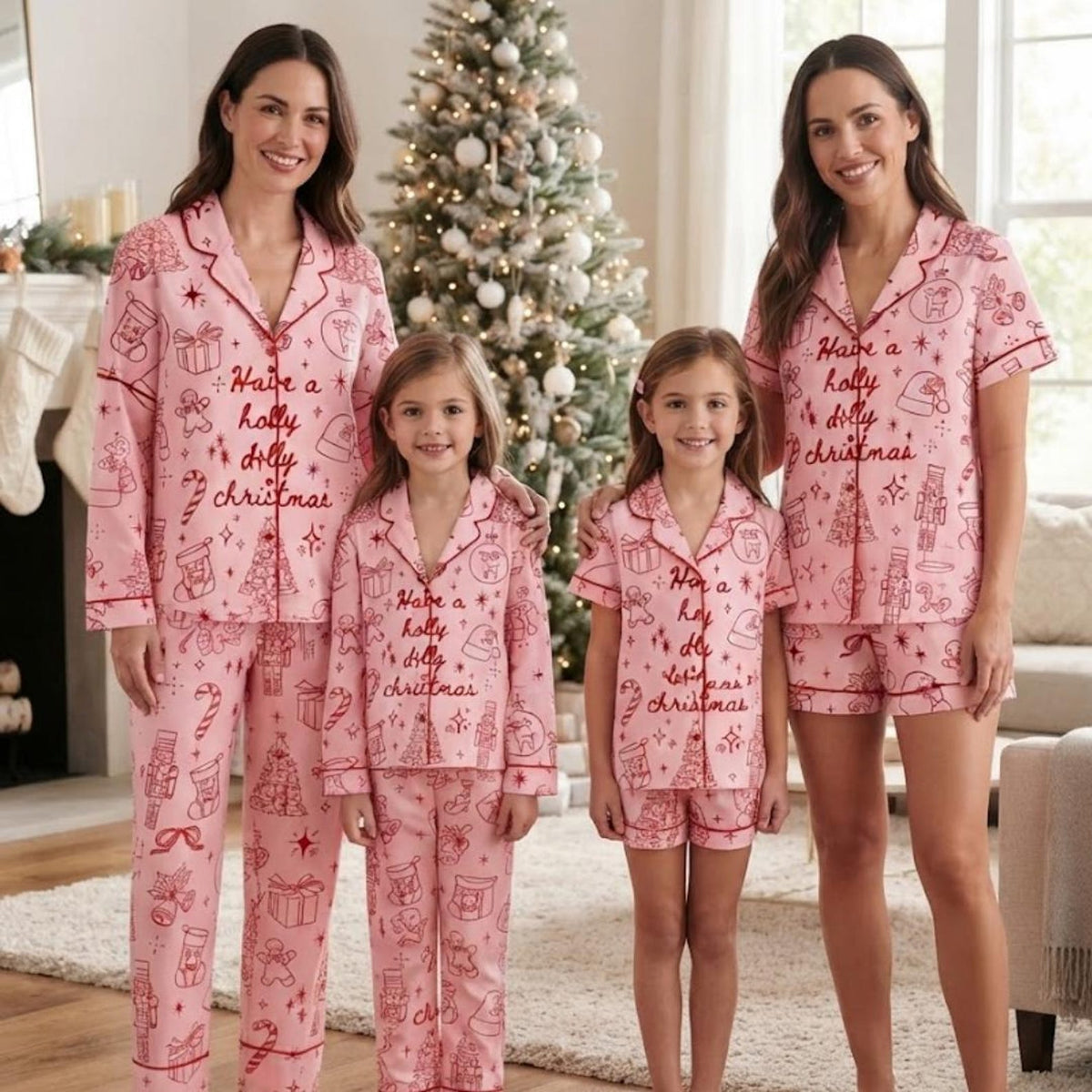 Pink Holly Dolly Christmas Pajamas Set, Cute Coquette Holiday PJs, Pink Christmas Sleepwear, Matching Christmas PJs, Holiday Gift for Her 1a858b32-a965-4954-9159-d62e03486c3d-il_1588xN.8487658872_ngz9.jpg