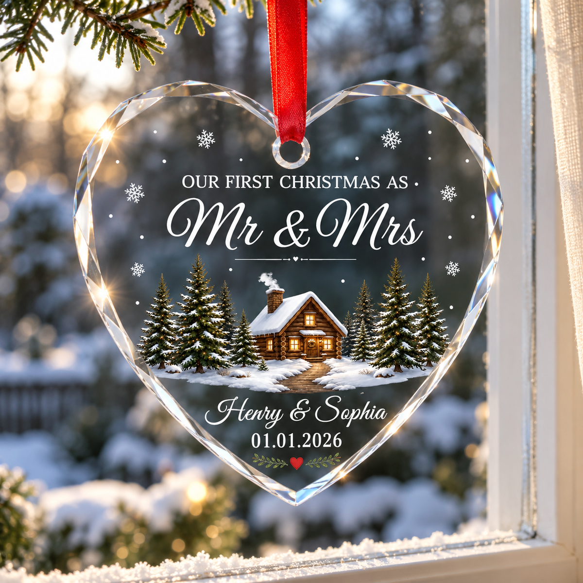 Custom First Christmas Heart Glass Ornament - Personalized Anniversary Christmas Wedding Gifts For Husband And Wife, Him And Her - Mr And Mrs Christmas 1ab8f7f0-5457-422a-afa4-e909f57125eb-banner-1.png