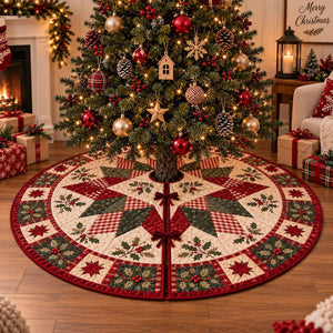 Christmas Tree Skirt, Quilted Patchwork Tree Skirt, Farmhouse Christmas Tree Decor, Red Green Holiday Tree Skirt, Rustic Xmas Decoration 1ab9c429-9f94-498f-8907-ddbbb63b8bcc-fgtfg-4-.webp
