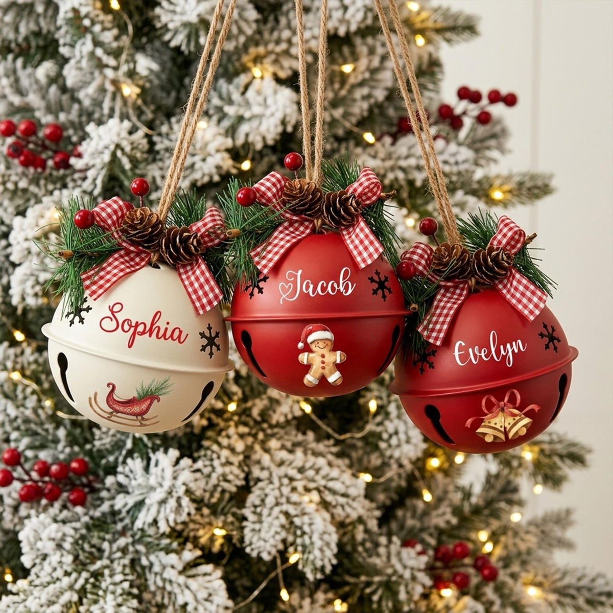 Personalized Christmas Jingle Bell Ornament | Custom Name Family Bauble Plaque | Pine Cone Plaid Bow Tree Hanging Keepsake Decor 1ac381db-3dfa-4e3a-889e-975c3ded6744-8.jpg