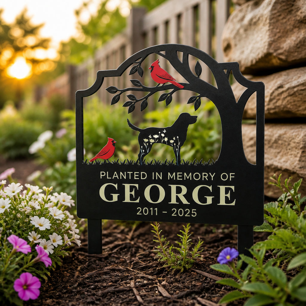 Dog Memorial Cut Metal Garden Stake – Cardinals – Planted In Memory Of [Name] - Personalized Cut Metal Sign 1add30c6-9442-4ec8-a270-481eeb627b65.jpg