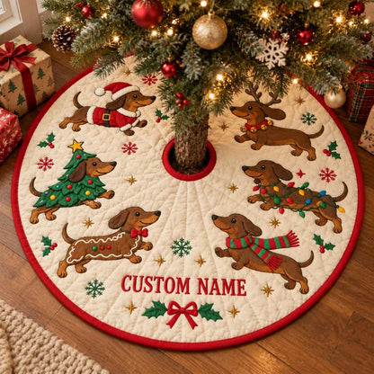 Dachshund Christmas Tree Skirt, Wiener Dog Holiday Decor, Custom Name Tree Skirt, Doxie Lover Christmas Gift, Festive Dog Home Decor 1ae33018-de31-4038-a434-704021cf290c-dfhrtj-2-.webp
