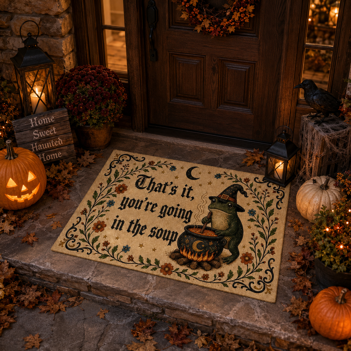 Printed Halloween Fabric Doormat with Witch Frog, Cauldron and Soup Meme Quote 1af7d23b-d8d3-4f50-b429-9937593f51f0-776e3bc1-3701-4981-ad88-36b137054ad1.png
