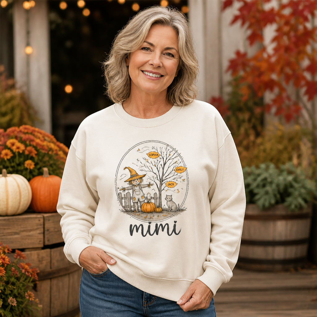 Autumn Scarecrow Grandma Title & Grandkids Names Sweatshirt - Personalized Sweatshirt 1b0a8e6f-945e-4d92-81c3-ee5c2e753c04.jpg