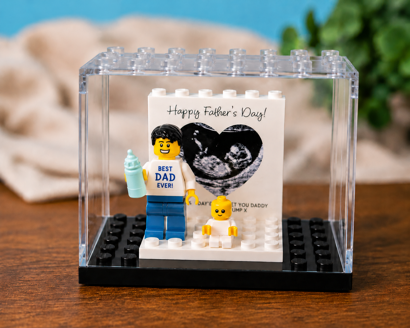 Baby Scan Photo Block, Personalised First Father's Day Gift, Custom Dad Minifigure, New Dad Pregnancy Keepsake, Daddy Gift From Bump