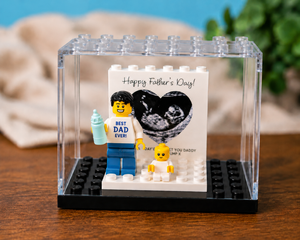 Baby Scan Photo Block, Personalised First Father's Day Gift, Custom Dad Minifigure, New Dad Pregnancy Keepsake, Daddy Gift From Bump