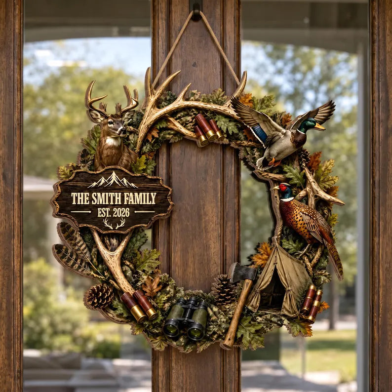 Hunting Wreath - Custom Deer & Duck Rustic Wall Decor Wooden Sign, Deer Door Sign, Rustic Hunting Sign,Hunter Lover Gift, Custom Family Name 1b273727-b4e6-4a3e-94f2-8994f3e82d75-fger-5-.webp