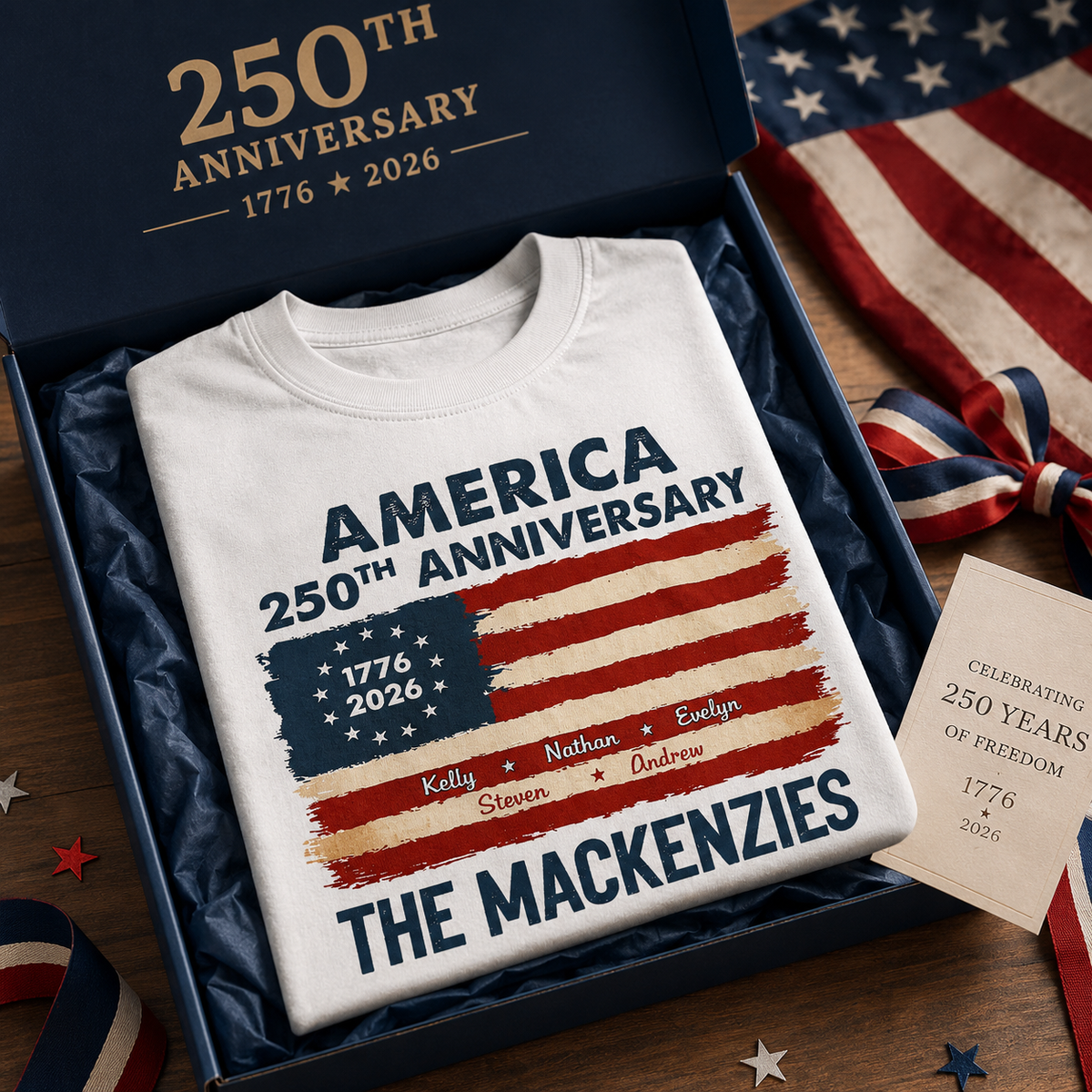 Patriotic 250th Anniversary Family Names - Personalized T Shirt