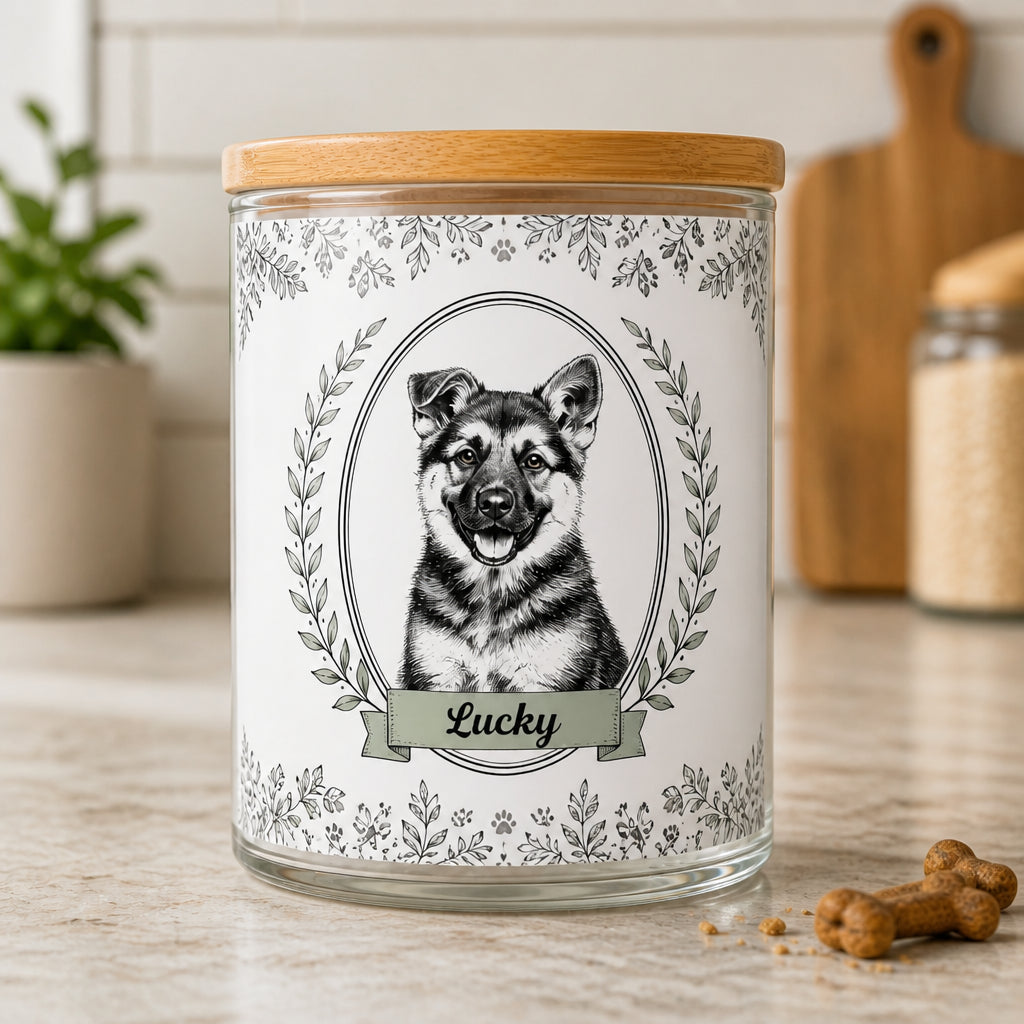 Botanical Cameo Pet Treat Jar - Personalized Glass Storage Jars 1b4907a8-773f-411e-89a2-70719ea1eea7.jpg
