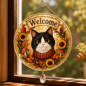 Autumn Tuxedo Cat Welcome Garden Flag - 1 Layered Suncatcher with Charm 1b6285da-0e0a-4f64-87ed-fd6a1eb4bf9d.jpg