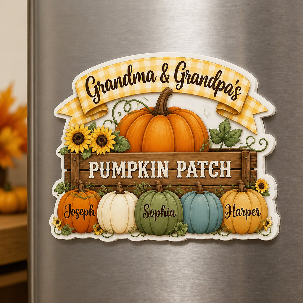 Grandma & Grandpa's Pumpkin Patch Custom Name Fridge Magnet - Personalized Custom Shape Fridge Magnet 1b69c450-3288-4437-8fab-c800d983e204.jpg