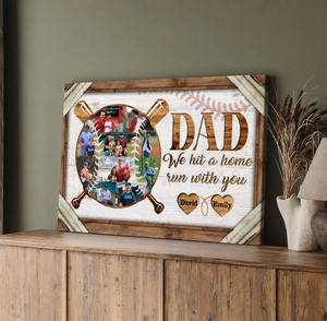 Personalized Dad Baseball Photo Collage Canvas, We Hit a Home Run With You Custom Kids Names, Father's Day Gift for Baseball Dad