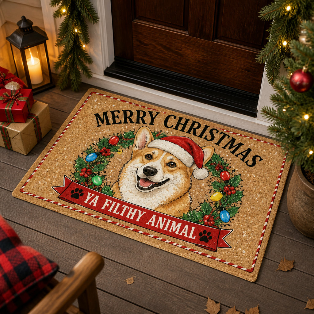 Corgi Merry Christmas Ya Filthy Animal Doormat - Personalized Doormat 1b7383fc-69ff-4e3f-99eb-d54b23ec75dd.jpg