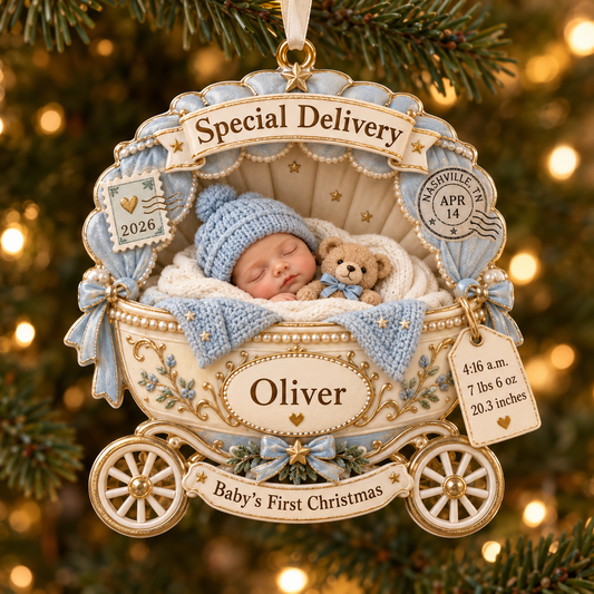 Personalized Baby’s First Christmas Ornament 2026 – Special Delivery Baby Carriage, Custom Name & Birth Stats Keepsake, Gift for New Parents 1bbd80f8-d781-4319-9735-7d971d2a94cb-Oliver-s-Special-Delivery-Christmas-Ornament.png