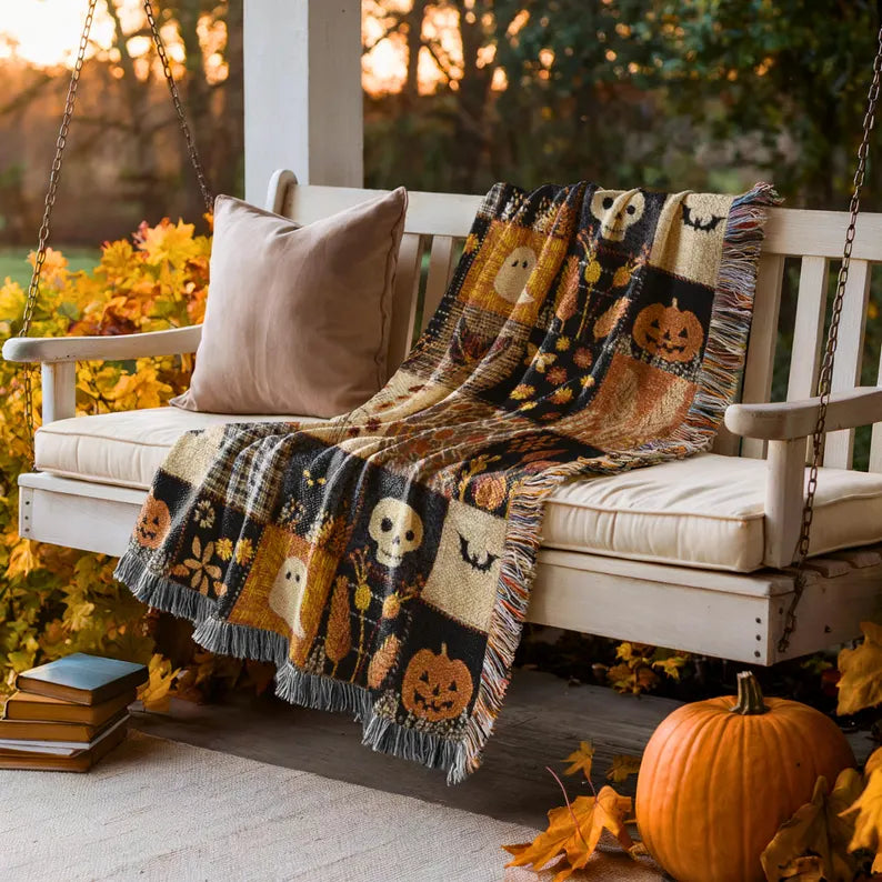 Halloween Patchwork Woven Blanket, Spooky Ghost Throw, Witchy Floral Fall Home Decor 1becb894-823b-4435-b7ea-fcb3e7249766-HJ-3-.webp