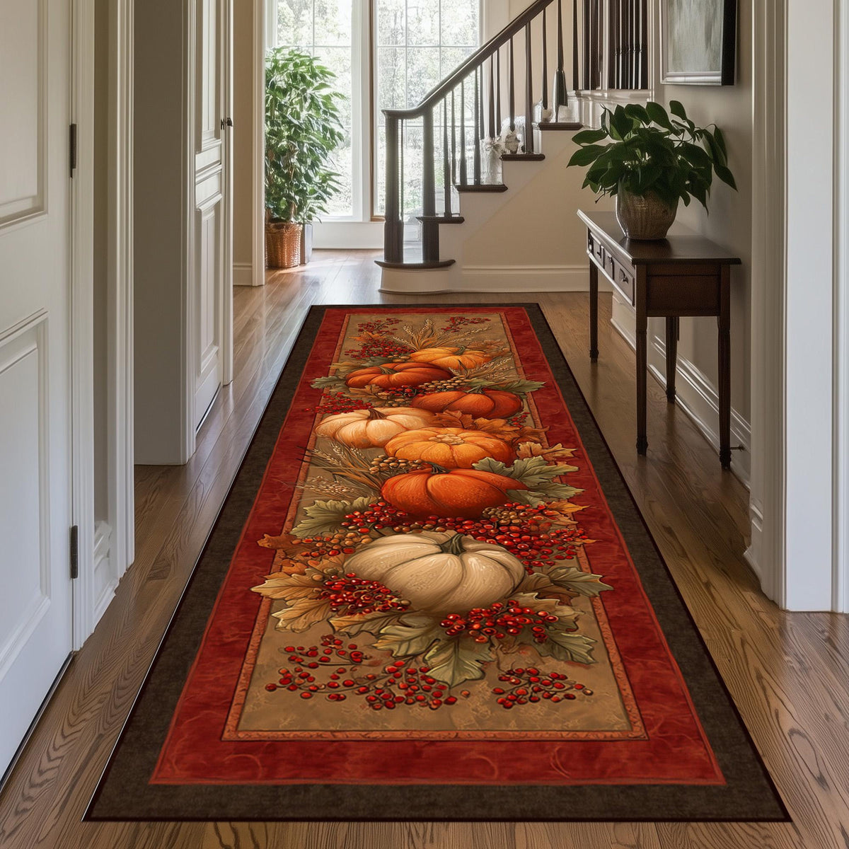 Harvest Pumpkin Runner Rug: Autumn Berries and Wheat Pattern, Rustic Orange Fall Home Decor 1becf5d9-ae62-44df-827e-67939ee7e109-3.jpg