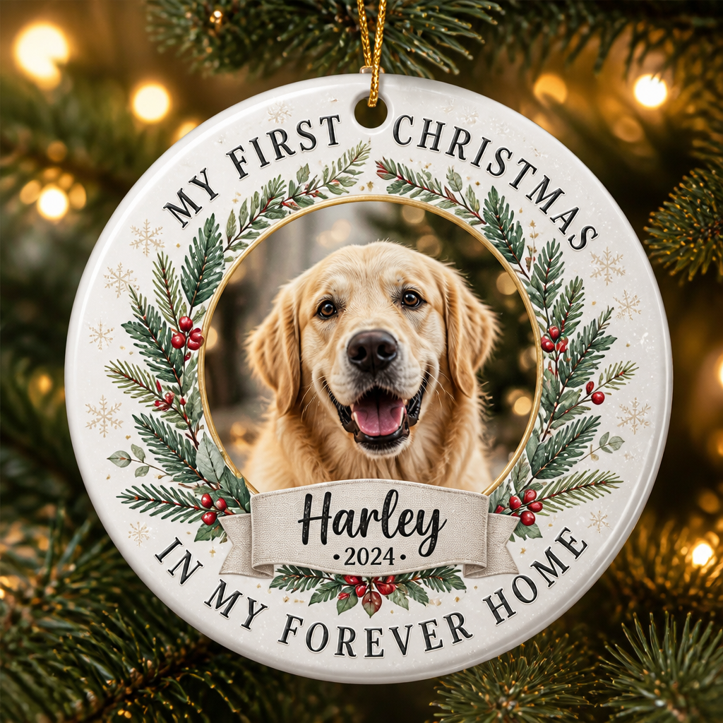 Pet's First Christmas In My Forever Home Photo Ornament - Personalized Aluminum Ornament 1bf5cd91-03b7-4a21-a86f-5c93164f5604.png