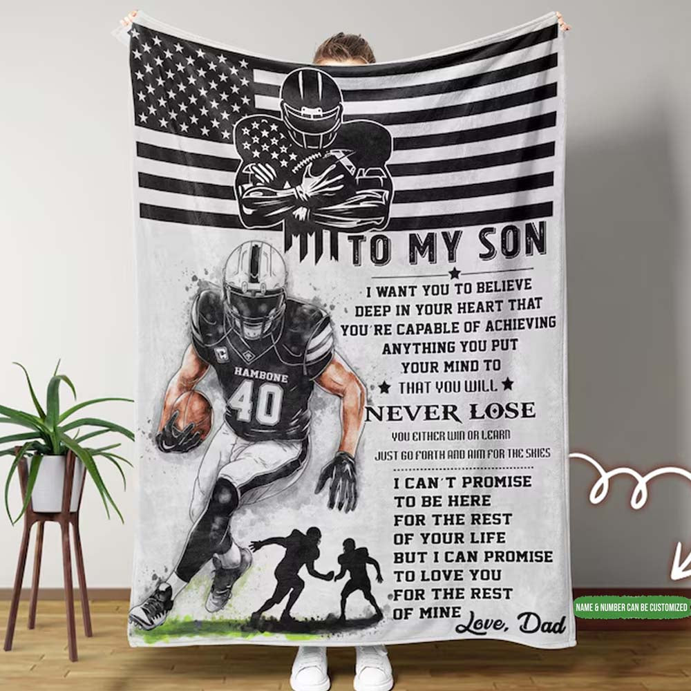 Personalized American Football Blanket, To My Son Blanket, Football Player Blanket, Football Gift for Son, Football Lover Gift,Gifts For Son