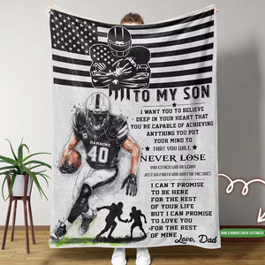 Personalized American Football Blanket, To My Son Blanket, Football Player Blanket, Football Gift for Son, Football Lover Gift,Gifts For Son
