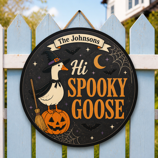 Personalized Halloween ‘Hi Spooky Goose’ Round Metal Sign - Personalized Metal Sign 1c604c83-8fac-4f80-a3cf-58d4c6c201d5.png
