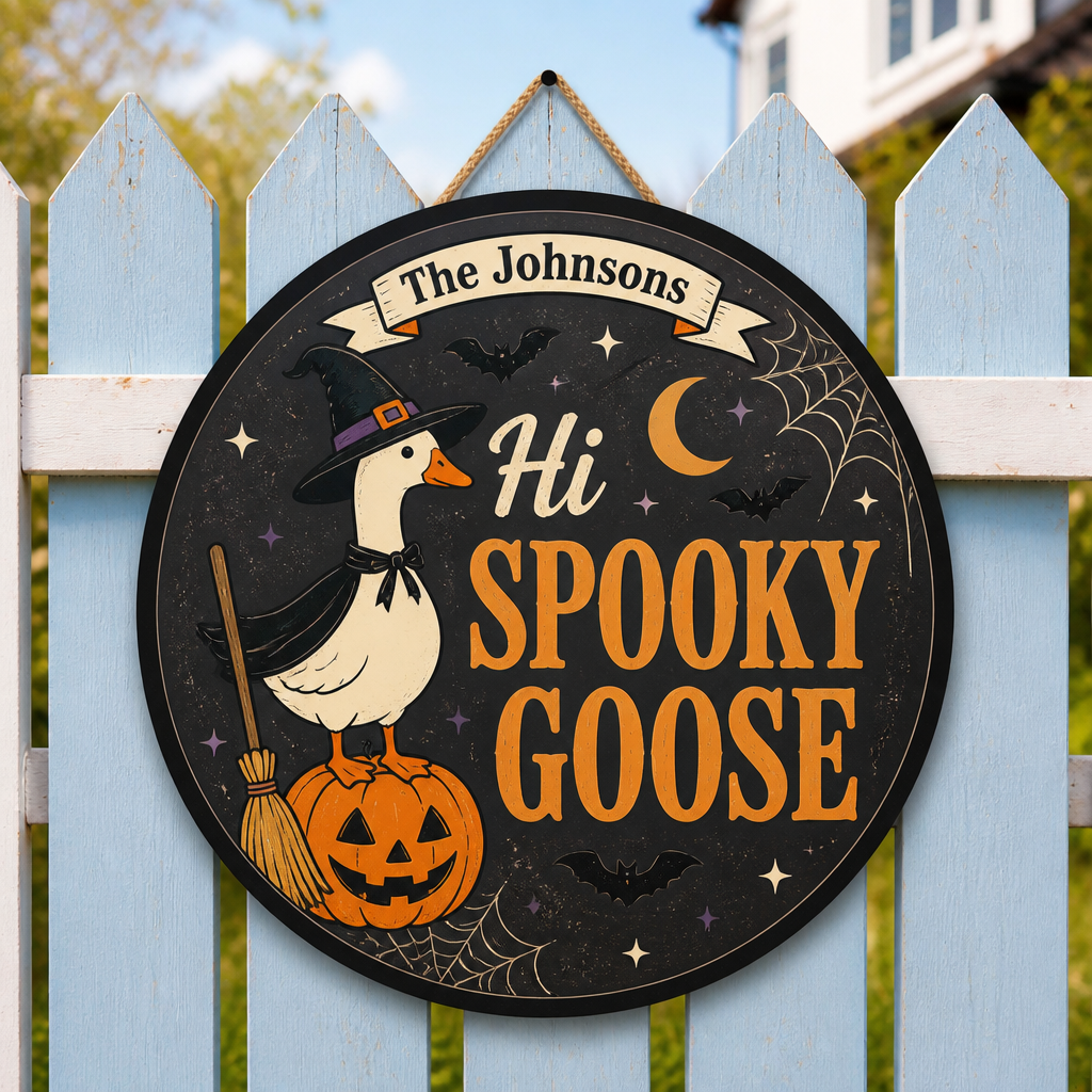 Personalized Halloween ‘Hi Spooky Goose’ Round Metal Sign - Personalized Metal Sign 1c604c83-8fac-4f80-a3cf-58d4c6c201d5.png