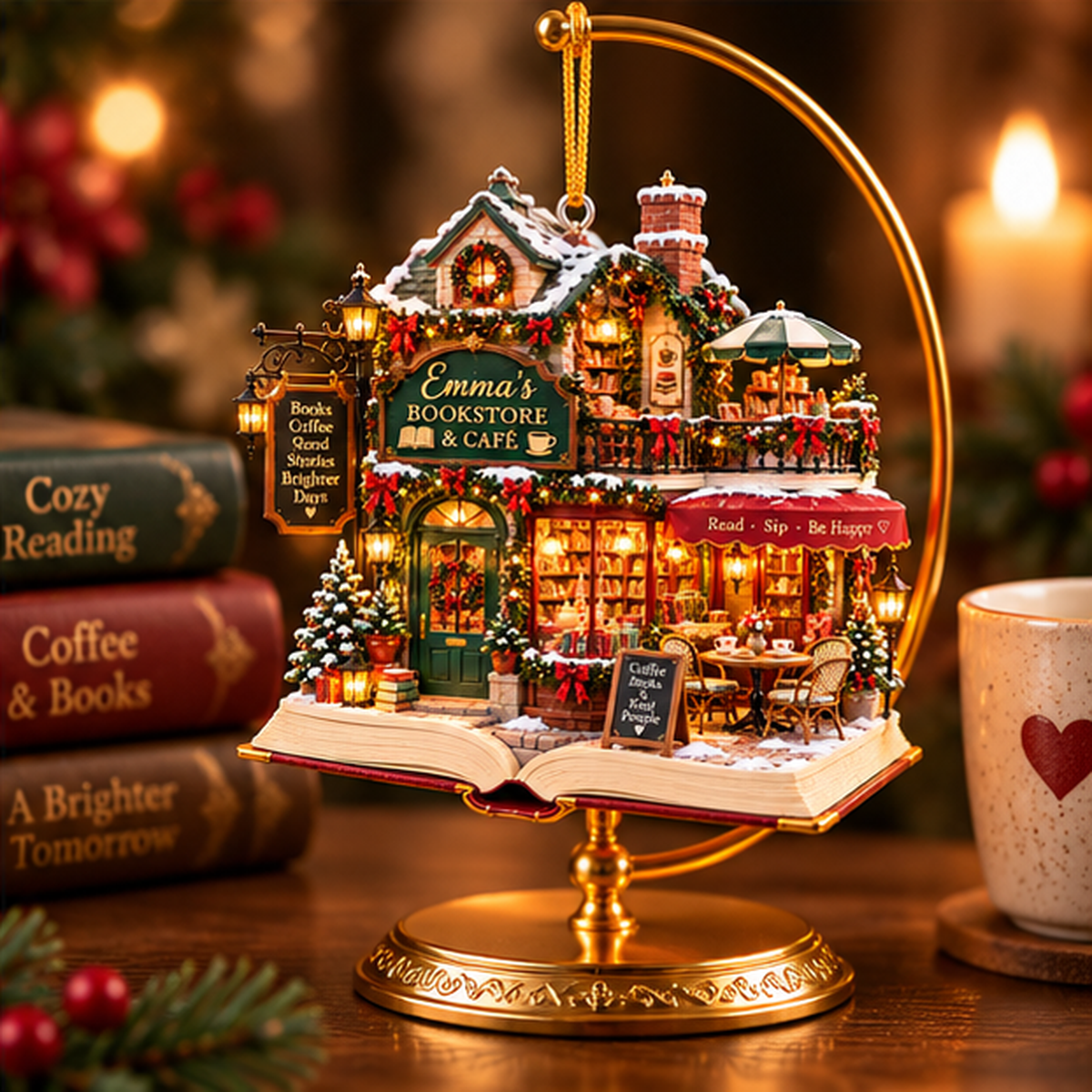 Personalized Bookstore & Café Christmas Ornament – Custom Name 2D Flat Acrylic Ornament, Cozy Coffee & Book Lover Gift 1c6d543f-0d03-48f2-a1af-cf122de028cb-emma_bookstore_cafe_04_display_stand_1200.png