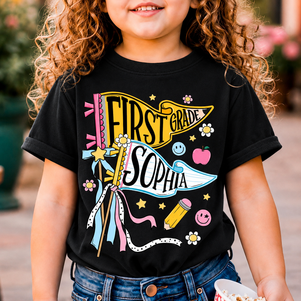 Personalized Pencil Back To School Kids Shirt, Custom Pennant Kids Girl Shirt, Custom Any Grade Shirt, School Toddler Shirt