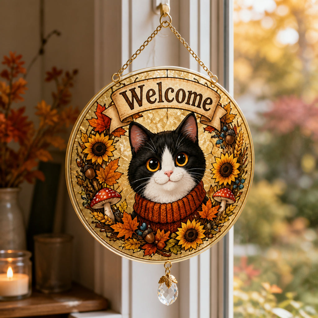 Autumn Tuxedo Cat Welcome Garden Flag - 1 Layered Suncatcher with Charm 1ca56412-19b6-45aa-8717-17962ed73f03.jpg