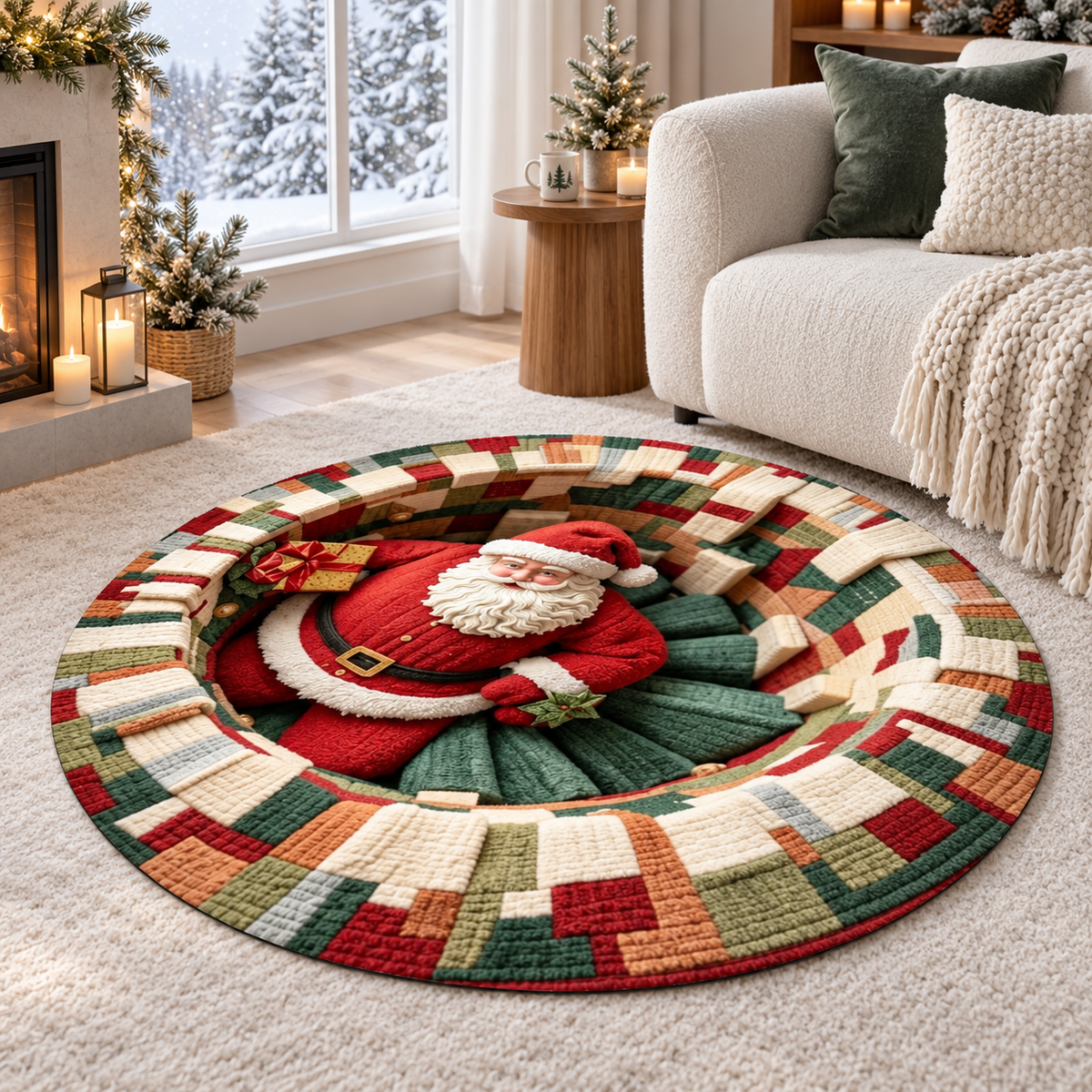 Santa Claus 3D Illusion Round Rug, Christmas Holiday Festive Decor - Special Gift For Famnily, Friends 1cb91017-61b8-4d47-afc6-98a87de3a067-ne2.png