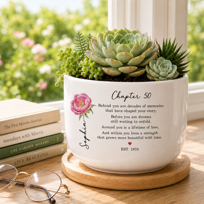 Personalized 50th Birthday Gift For Women, 50th Birthday Flower Pot, Custom Name Chapter 50 Planter