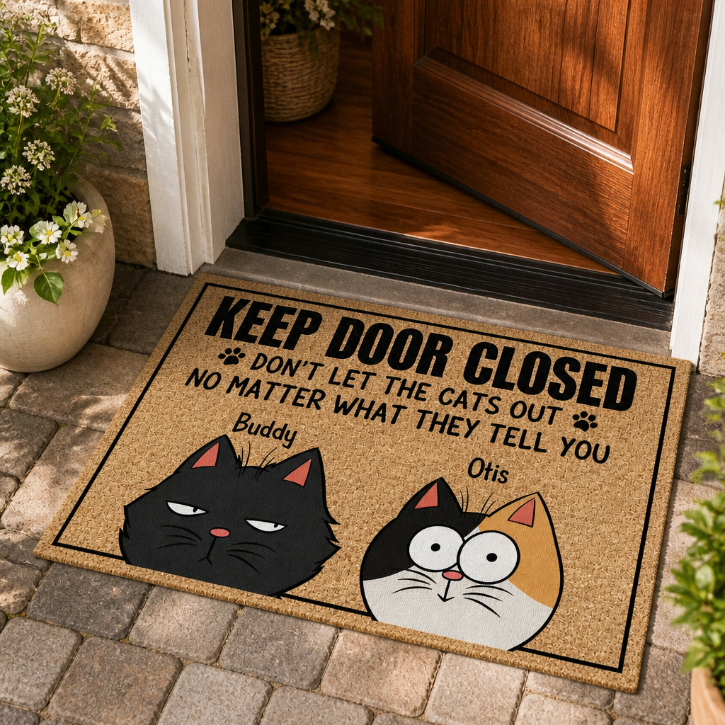 Keep Door Closed Cats Out Personalized Doormat – Two Cartoon Pet Portraits - Personalized Doormat 1cd18837-f652-47e8-923d-76a0ab536125.jpg