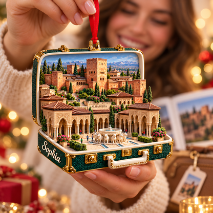 Personalized 3D Alhambra Suitcase Christmas Ornament – Granada Spain Travel Souvenir & Gift for Spain Lovers 1ce1e685-c4b8-4b39-a5f4-d5c81ffd149a-Alhambra-Suitcase-Ornament-Gift-Moment-2.png