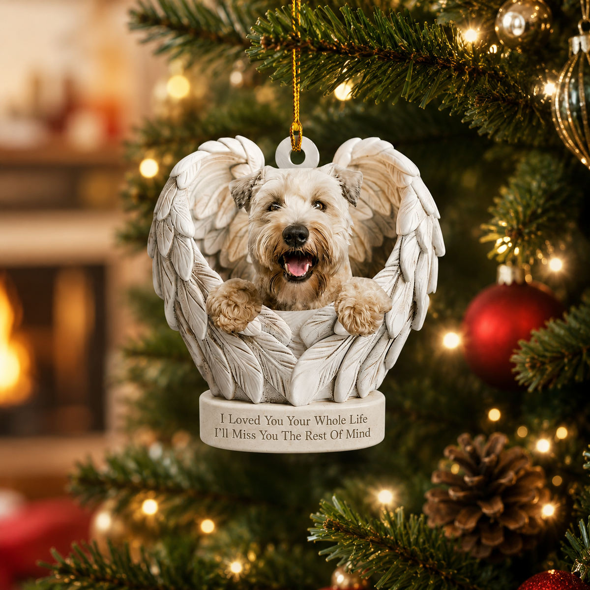 Personalized Dog Angel Wings Ornament, Custom Dog Ornament, Dog Car Ornament