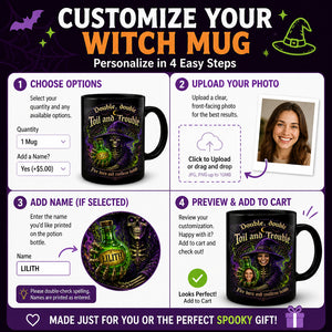 Personalized Cauldron Mug – Double, Double Toil and Trouble (Name on Potion) - Personalized Halloween Black Ceramic Witch Mug 1d17f713-6efe-417b-90c5-f2e56ed199fb.jpg