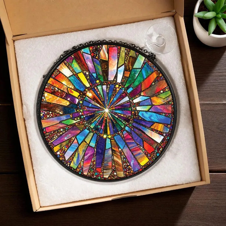 Rainbow Burst Stained Glass Suncatcher, Colorful Window Hanging, Abstract Glass, Boho Home Decor, Prism Sun Catcher Gift 1d1e610f-b422-46bd-8867-57eedf64bfa6-dfdf-15-.webp