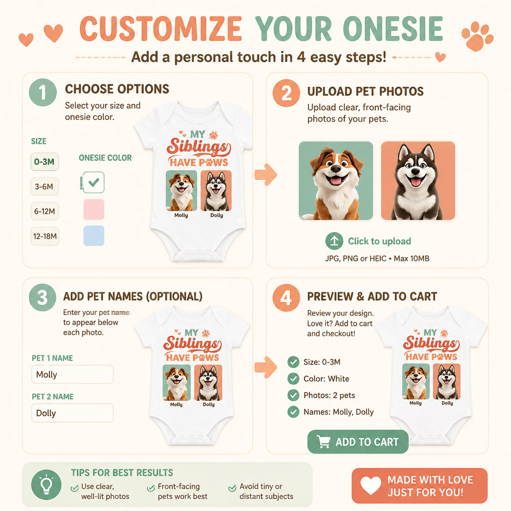 My Siblings Have Paws — Baby Onesie (Custom Pet Photo Portraits) - Personalized Baby Onesie With Color 1d575009-e18c-417e-9392-81726475f45e.jpg