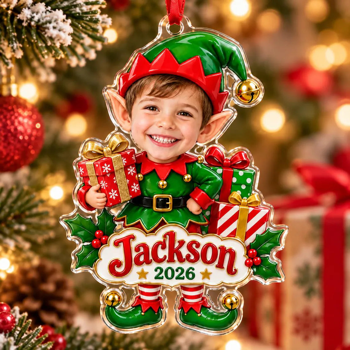 Personalized Photo Elf Christmas Ornament, Custom Boy Elf Ornament, Acrylic Christmas Tree Ornament, Kids Name Holiday Gift, 2026 Ornament 1d5f075e-98e8-4daa-8469-9e69473e2840-6.webp