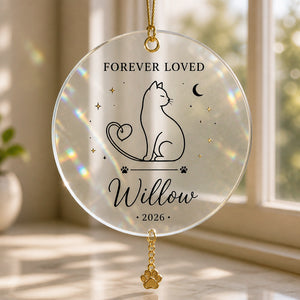 Forever Loved Cat Memorial Ornament – Personalized Name & Year - Personalized 1 Layered Suncatcher with Charm 1d741145-6170-4164-8984-b53328d7fef2.jpg