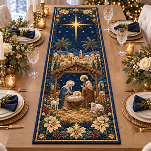 Nativity Christmas Quilted Table Runner, Religious Holiday Dining Table Decor, Holy Family Bethlehem Winter Table Centerpiece Christian Xmas 1d74f071-3908-4d65-8a41-80cfdc8b84a5-banner-1.png
