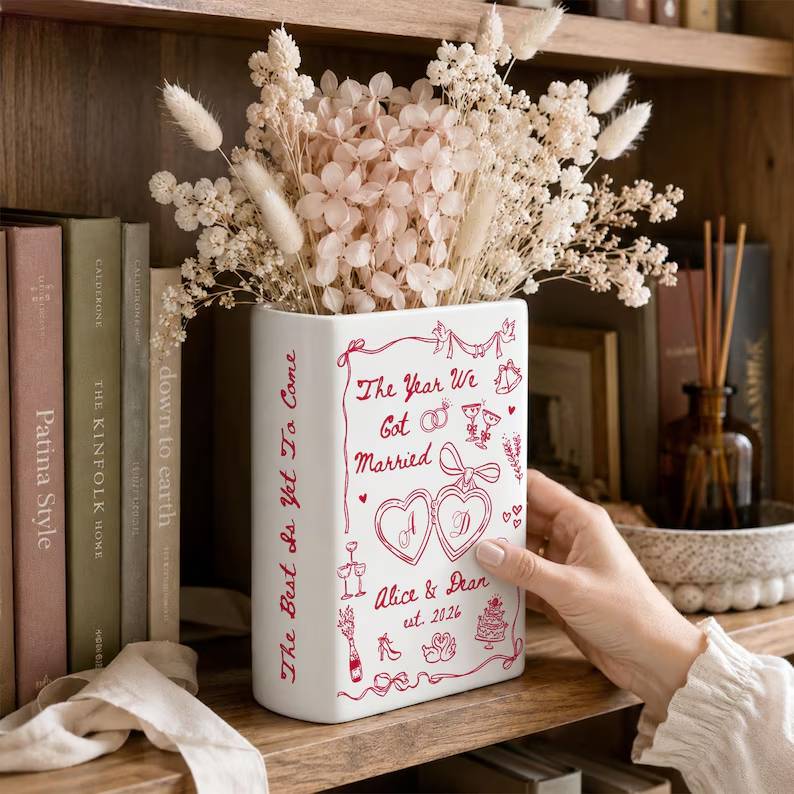 Personalized Engagement Gifts, The Year We Got Engaged Ceramic Book Vase, Custom Couple Name Wedding Gifts, Bride to Be Gift, Newlyweds Gift 1e0b444d-82e6-4657-991a-5c4a537de972-uilio-1-.jpg